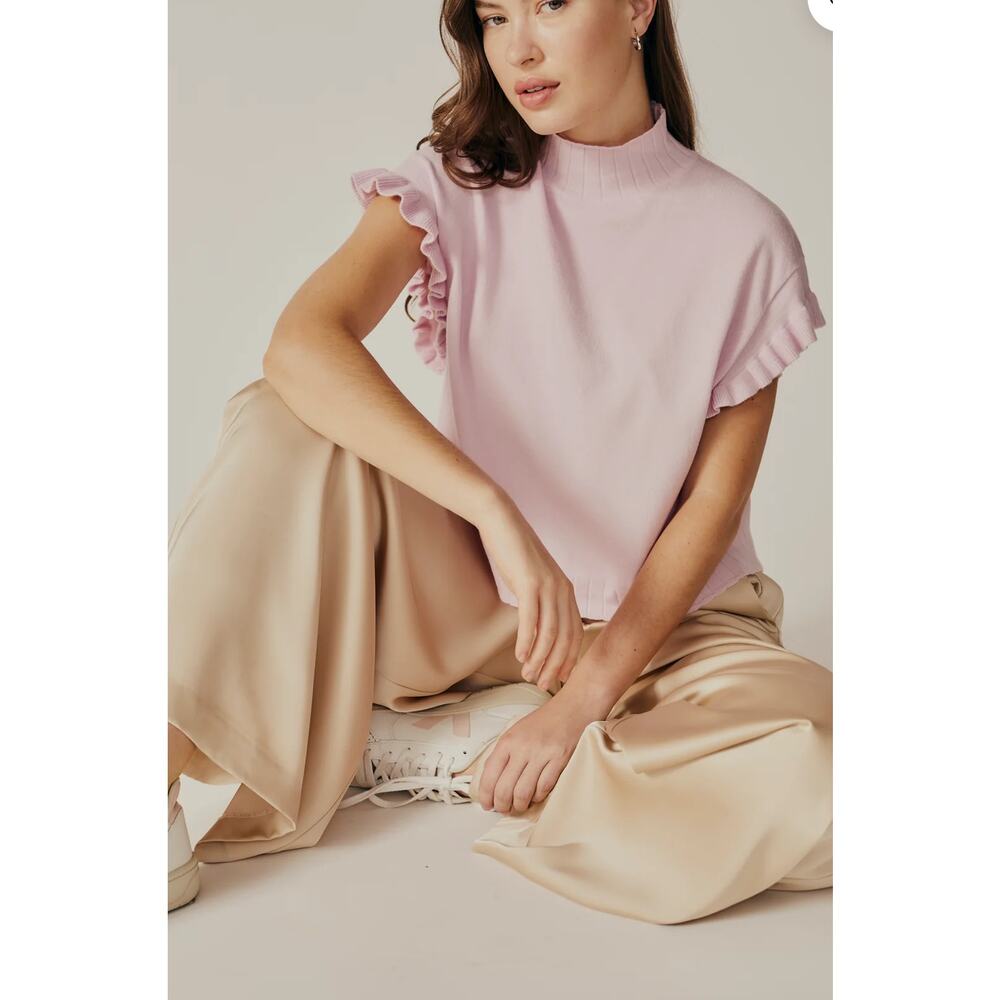 NWT Deluc Myrica Turtleneck Cap Sleeve Sweater Sz L Soft Petal Pastel Pink
